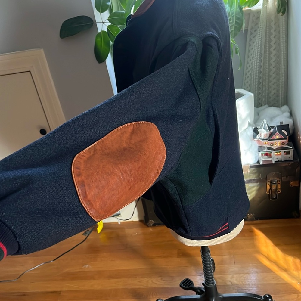 Gant Navy Bomber Jacket with Brown Leather Collar. - Picture 4 of 15